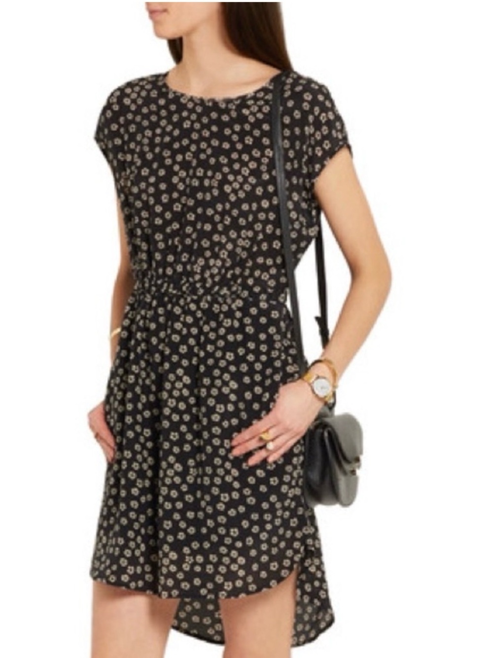 Madewell - Silk Black Floral Short Sleeve  Dress